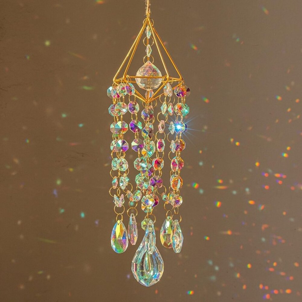 New 21.5In Crystal Suncatcher Window Hanging Wind Chime Style Garden Decor